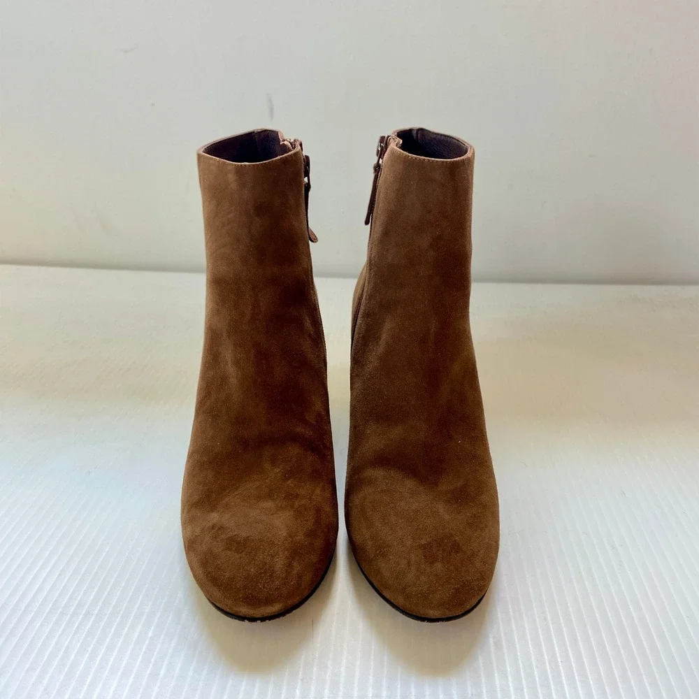 J Crew Hadley Suede Leather Block Heel Ankle Boot Walnut Cognac Brown Womens 8